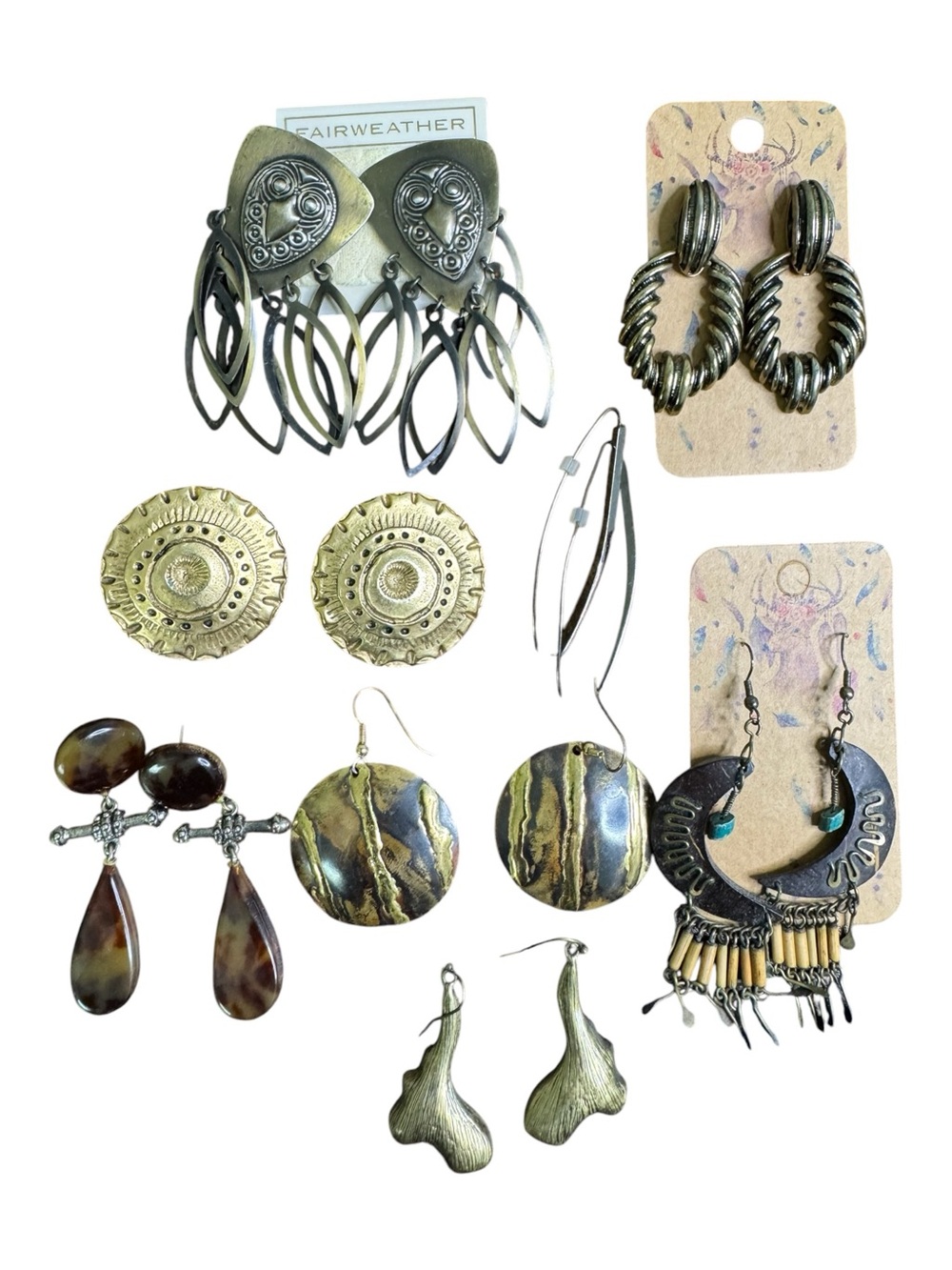 Mixed Metal Statement Earrings Bundle - Antique Gold & Bronze Tones Vintage Mod
